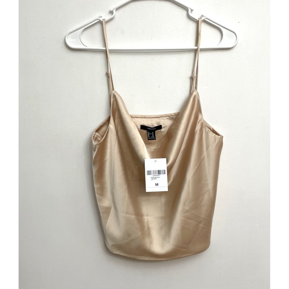Forever 21 Cami Tank Top Camisole Women's M Champagne Silky Draped Neck